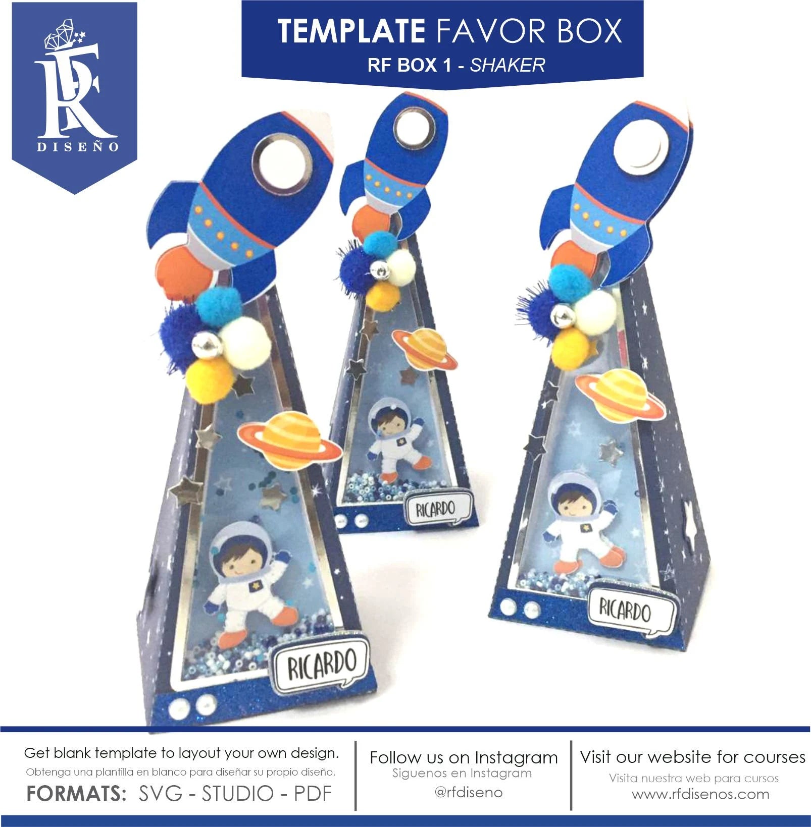 RF BOX 1 - Template favor box - Piramide Box Shaker - Does not include the photo design