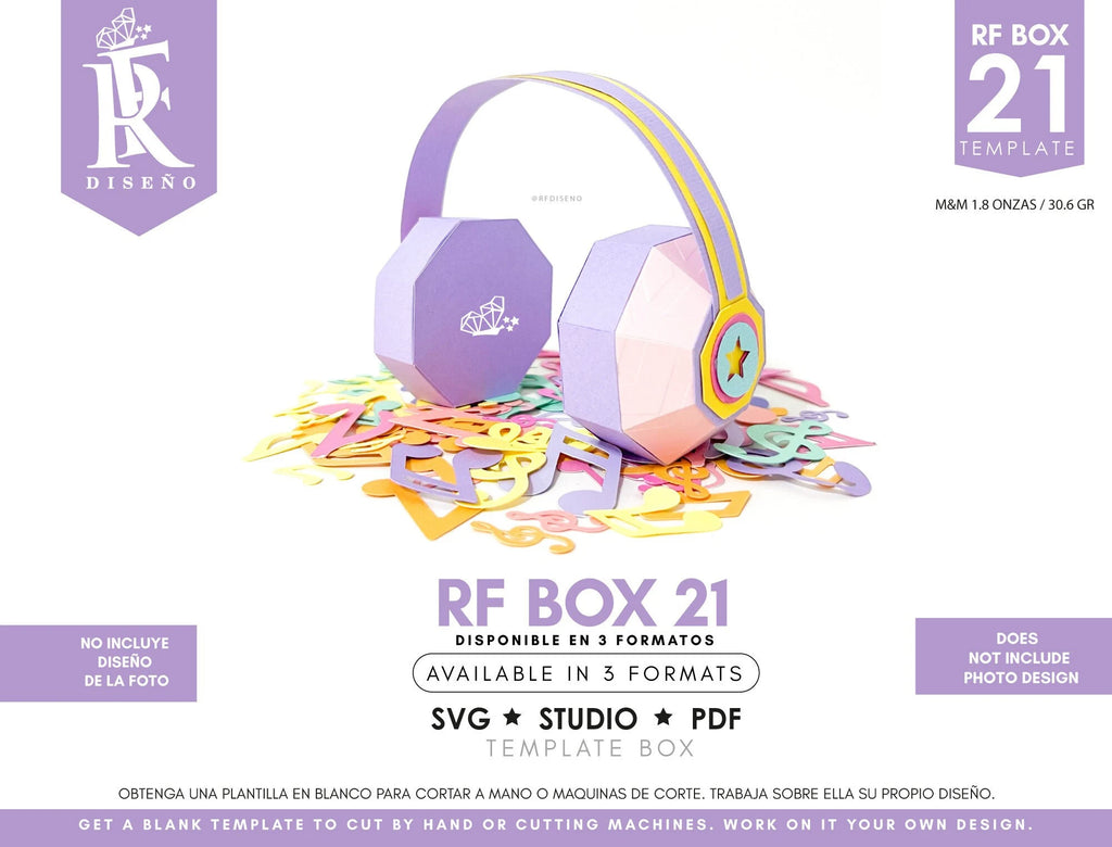RF BOX 21 - Template Headphones Paper - Does not include the photo design