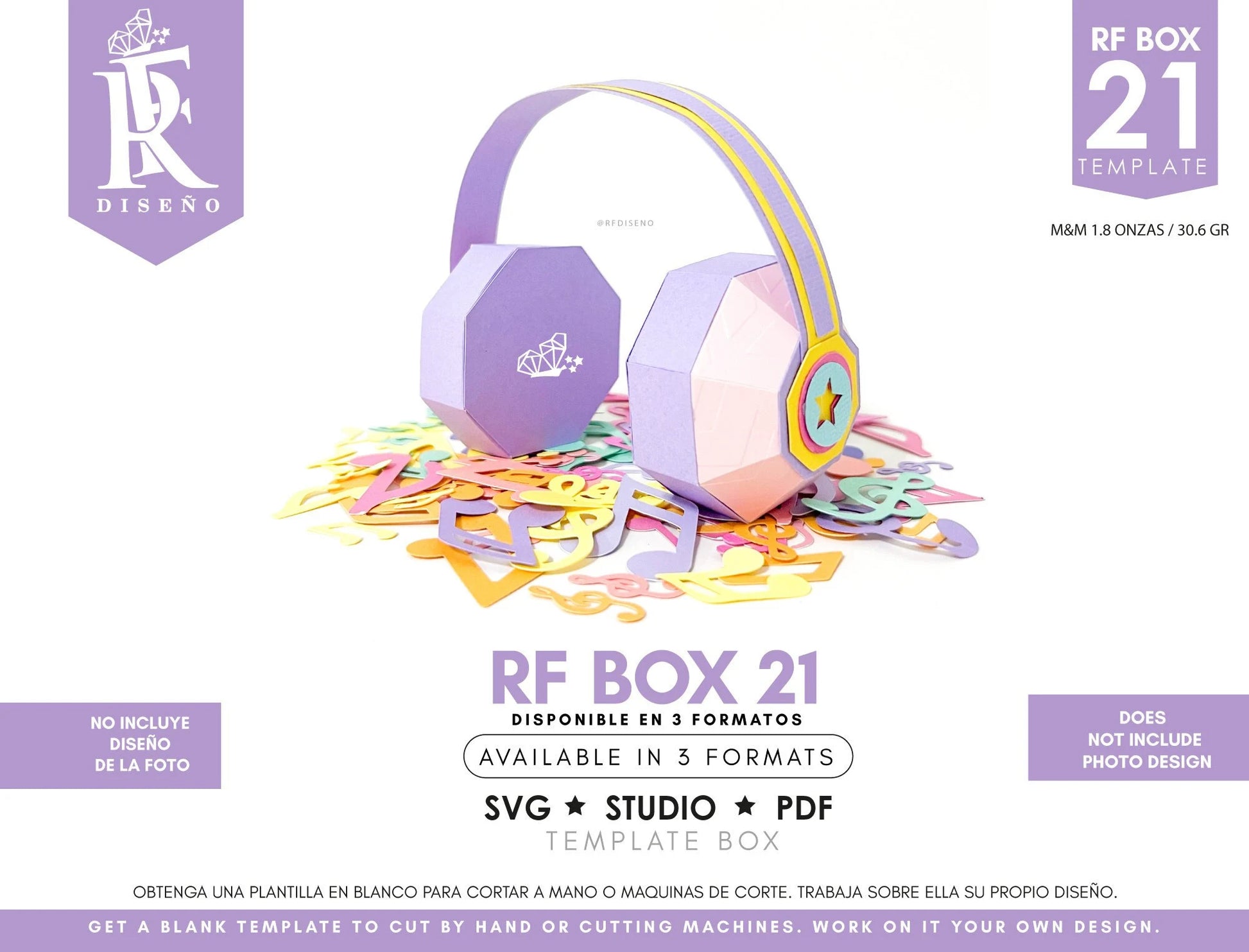 RF BOX 21 - Template Headphones Paper - Does not include the photo design