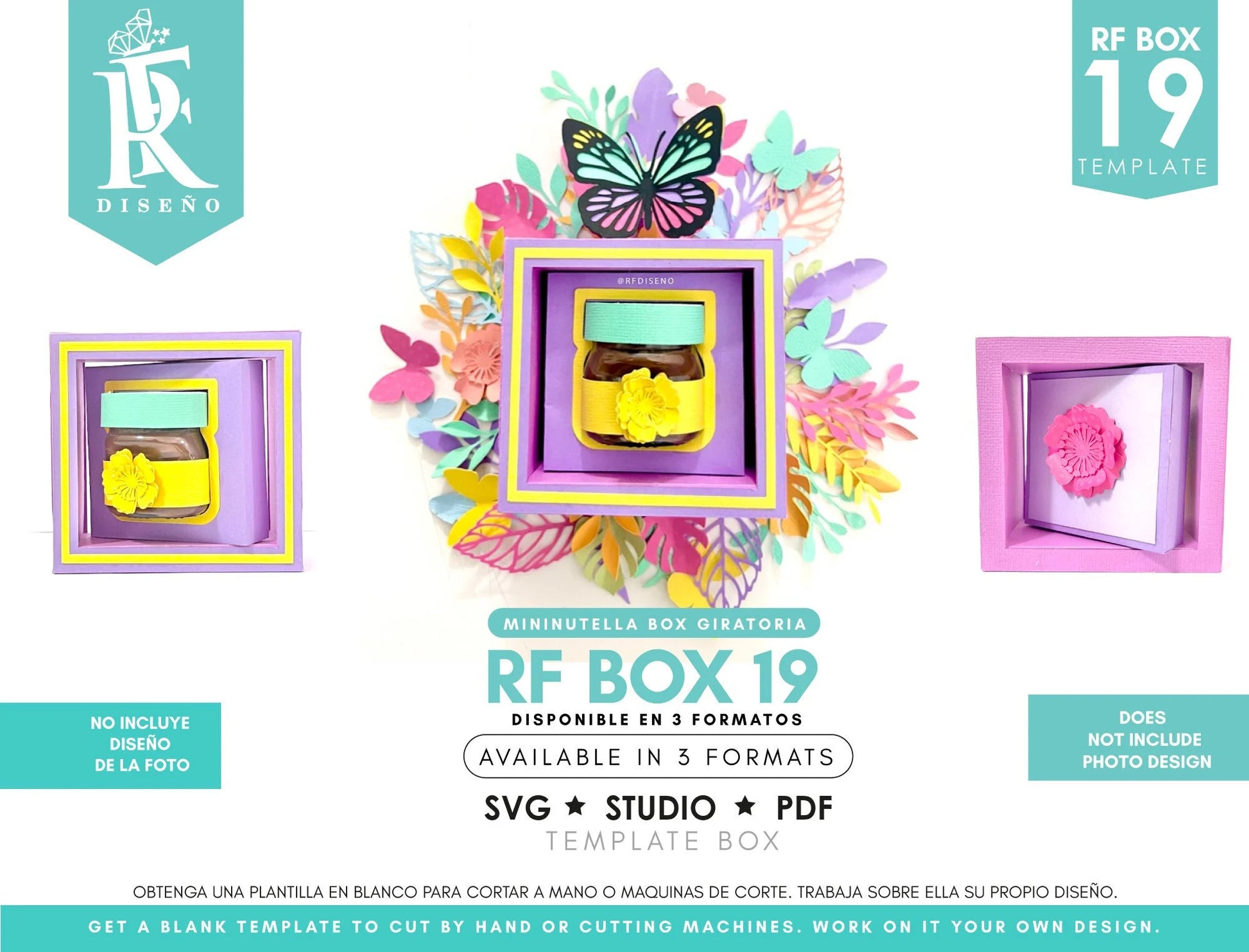 RF BOX 19 - Mini Nutella Box template - Rotating Mini Nutella - Does not include the photo design