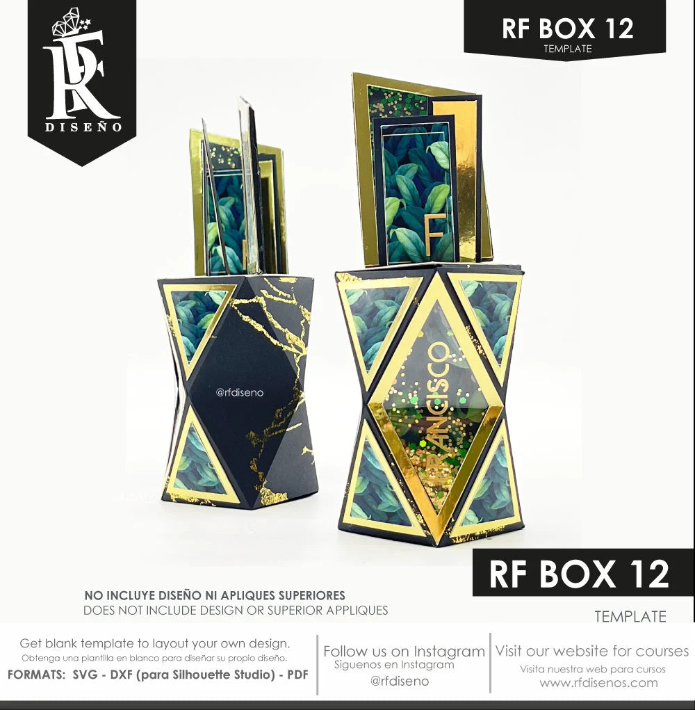 RF BOX 12 - Template Box_RF HEXA - Does not include the photo design. Paper box - Cricut - Cameo - favor box template