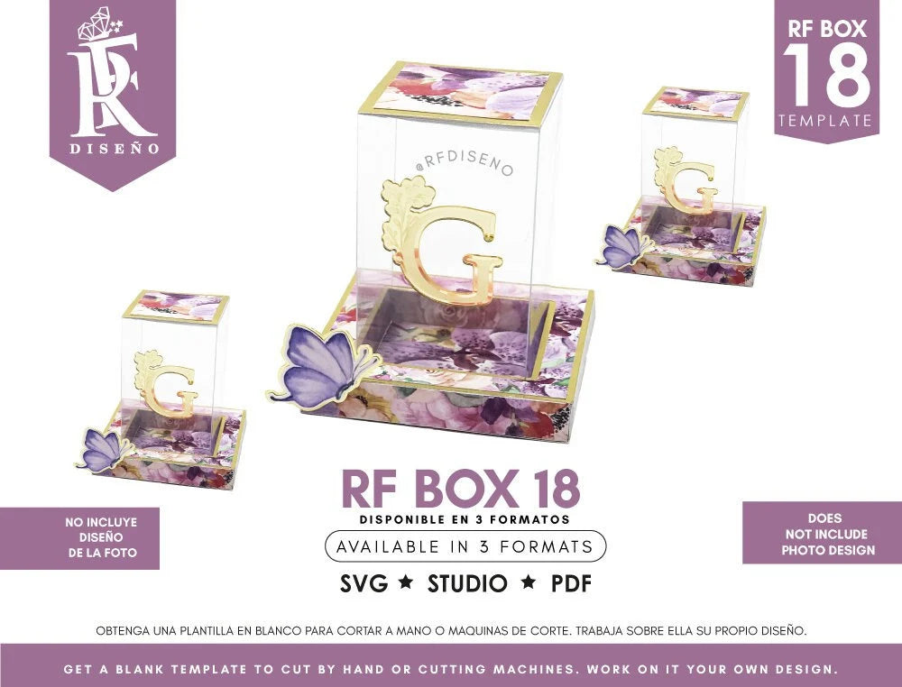 RF BOX 18 - Acetate box template - Template SVG Box - Does not include the photo design