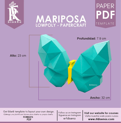 Mariposa Butterfly paper craft lowly template