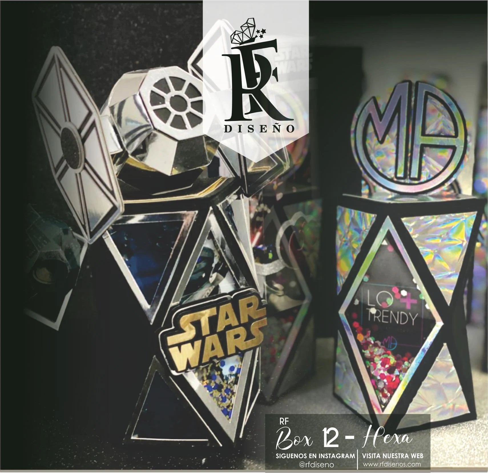 RF BOX 12 - Template Box_RF HEXA - Does not include the photo design. Paper box - Cricut - Cameo - favor box template