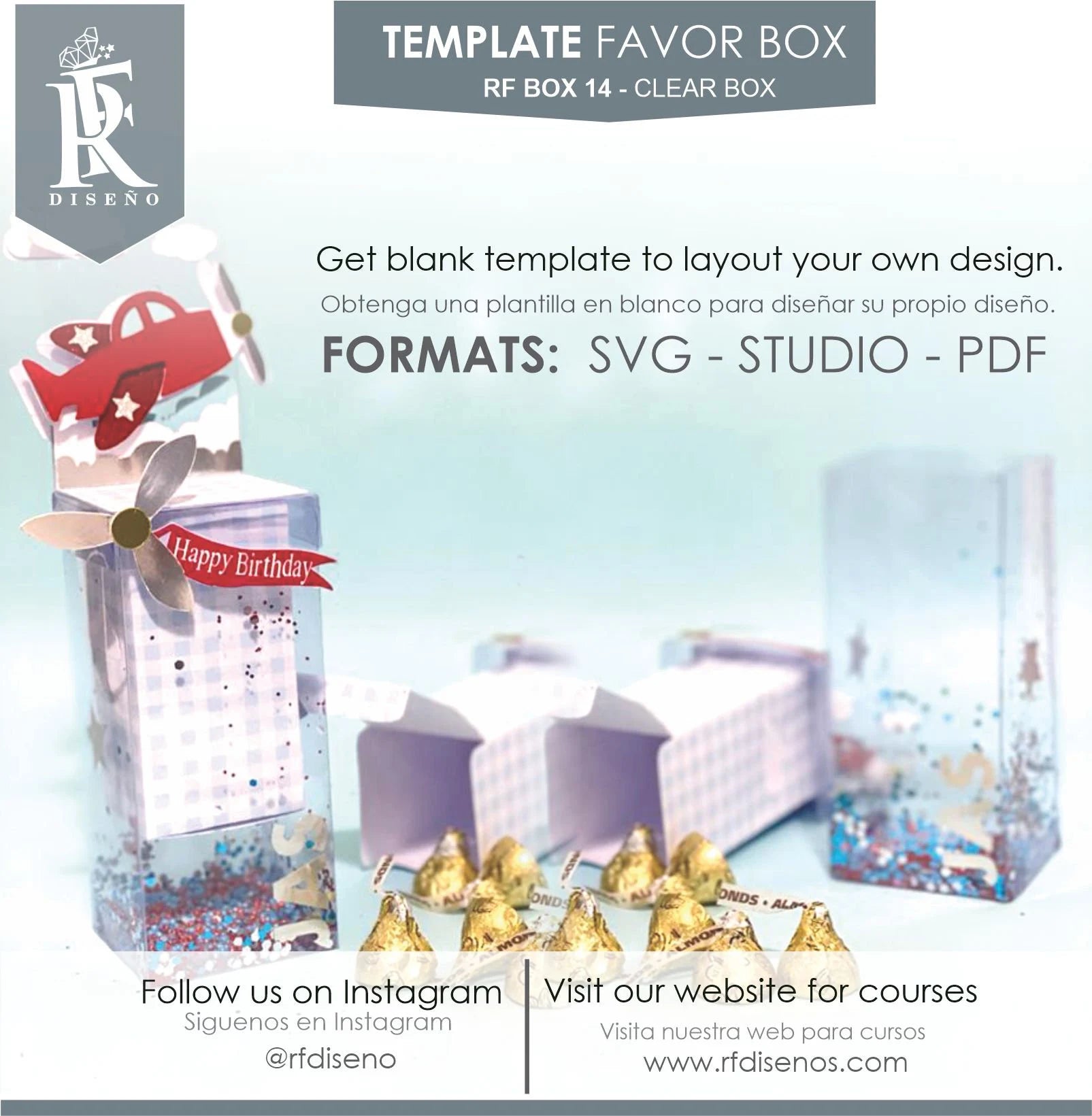 RF BOX 14 - Template Box - Paper favor Box - Does not include the photo design