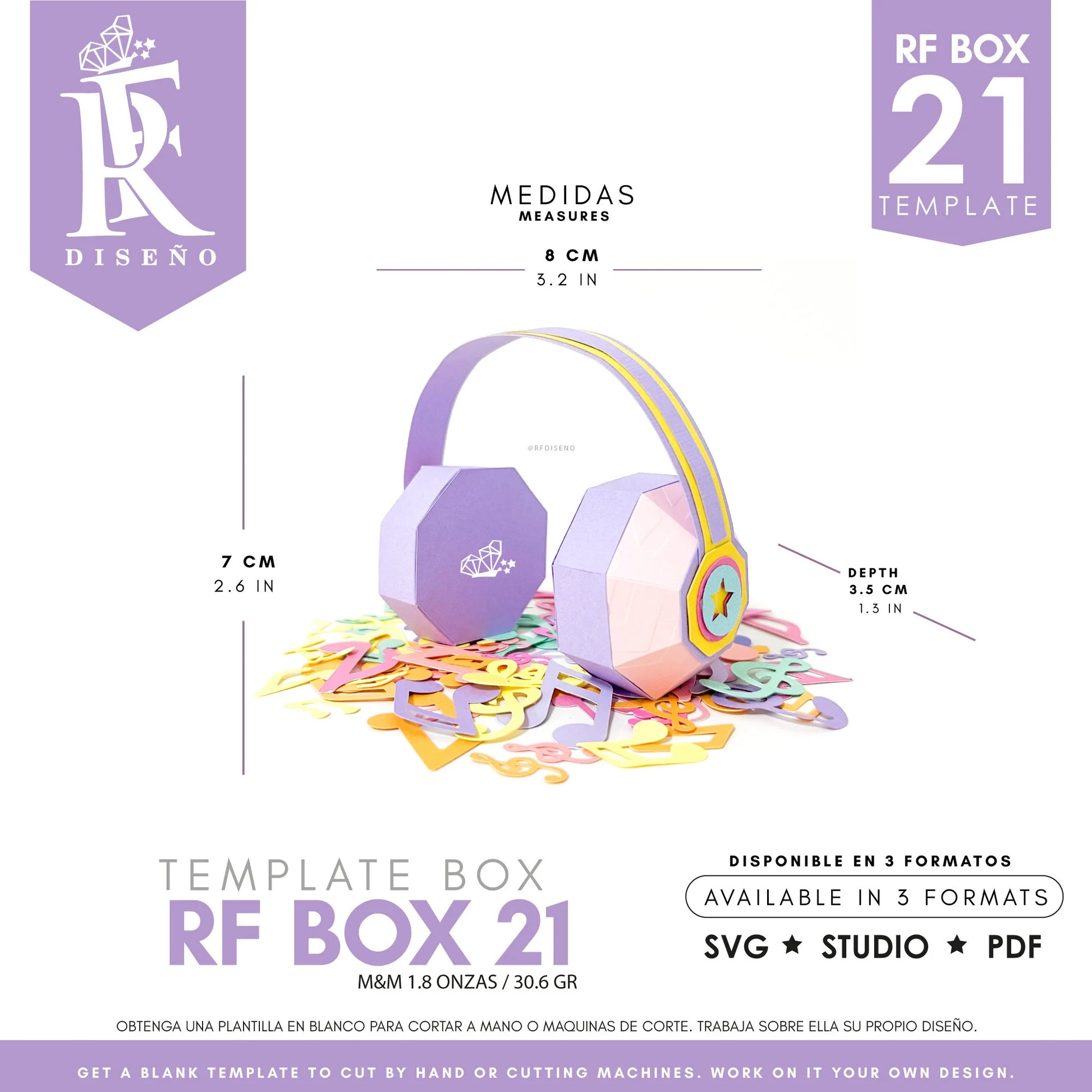 RF BOX 21 - Template Headphones Paper - Does not include the photo design